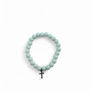 Beaded Bracelet with Cross Charm - White